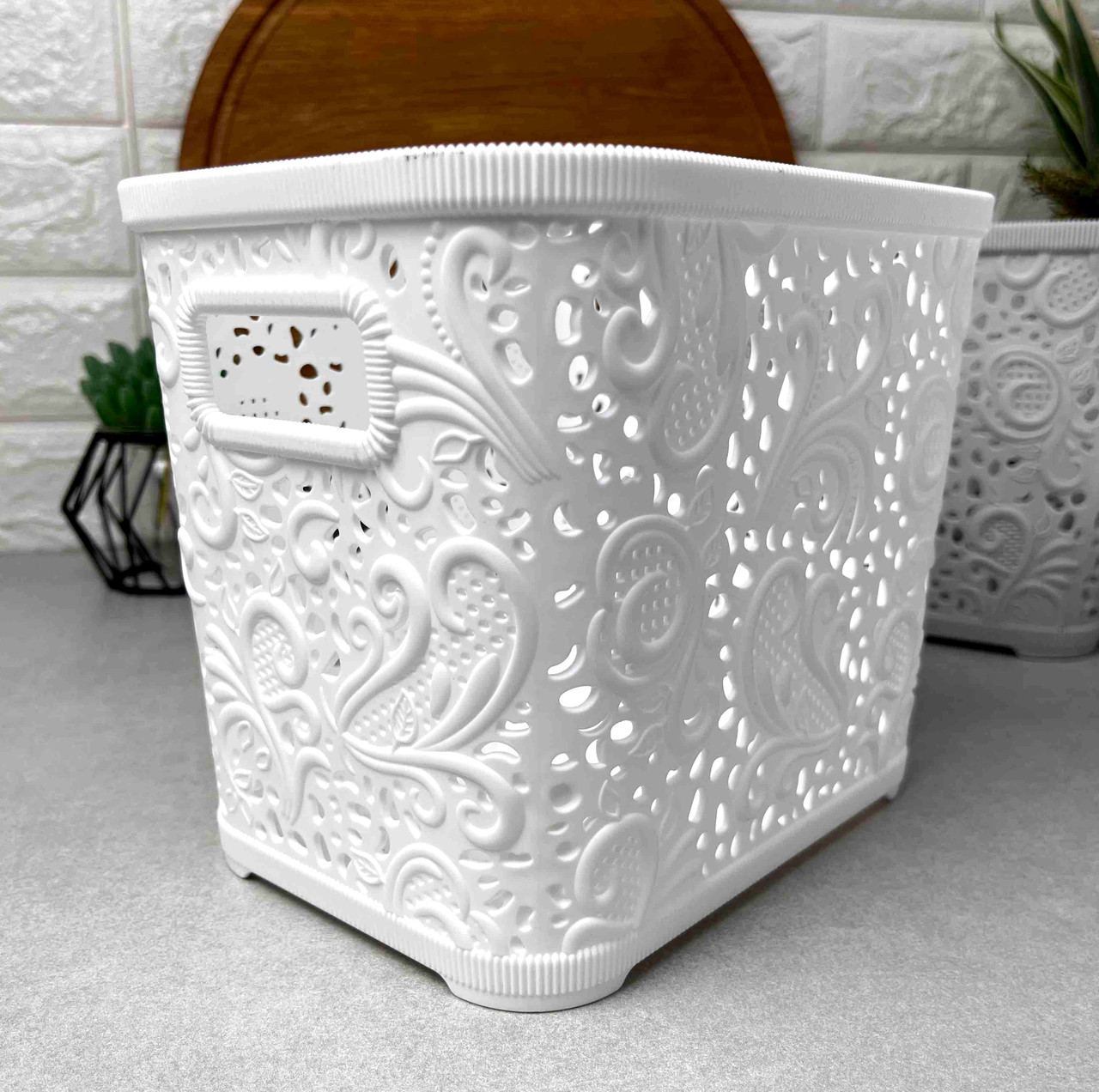 Високий білий ажурний кошик без кришки 3.5л для зберігання речей