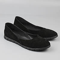 Мягкие легкие повседневные балетки замшевые черные летняя женская обувь большой размер Scara V Black Perf Vel
