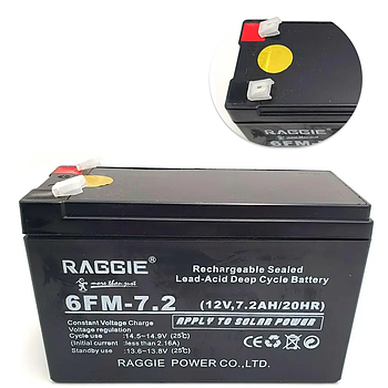 Акумуляторна батарея до ДБЖ 12В 7,2Ач RAGGIE / Гелевий акумулятор / Акумулятор для безперебійника