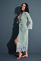 Длинный халат с кружевом домашний велюровый женский после душа, турецкий халат женский на поясе модный