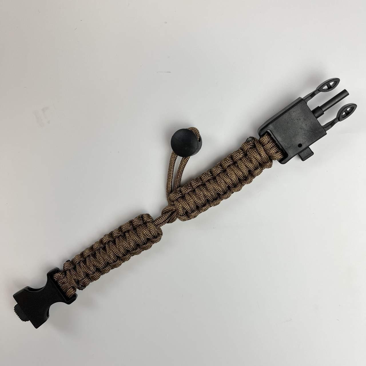 Браслет виживання з паракорду з вбудованим компасом, свистком, кресалом і ножем койот, фото 1