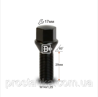 Болт C17F29 BA M14X1,25X29 Чорний Хром Конус із виступом ключ 17 мм