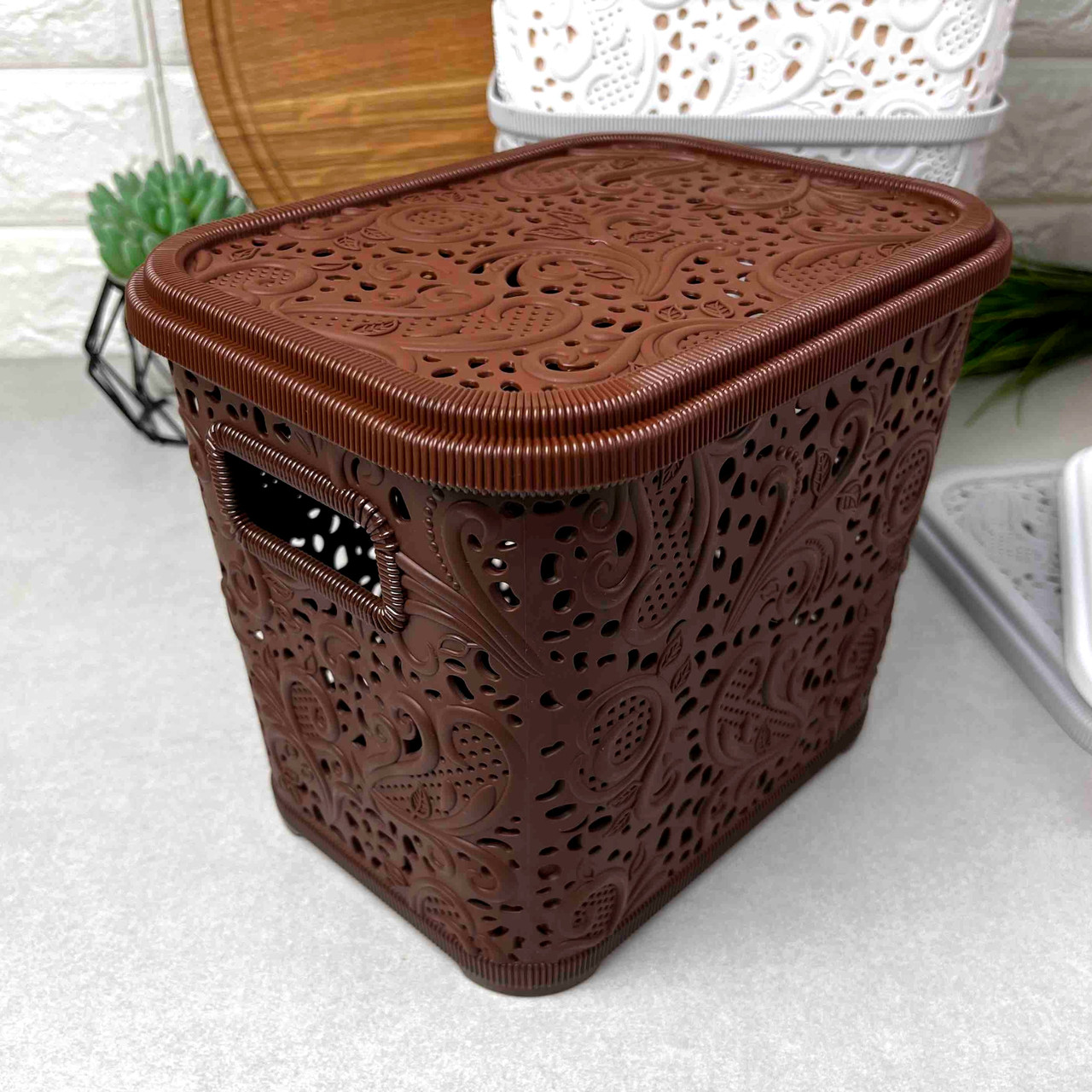 Високий коричневий кошик з кришкою 3.5л Харків Ажур