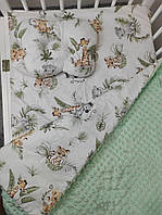 Комплект постельного белья для новорожденных Манюня Тропики в кроватку ( коляску) плед + подушка + простынь