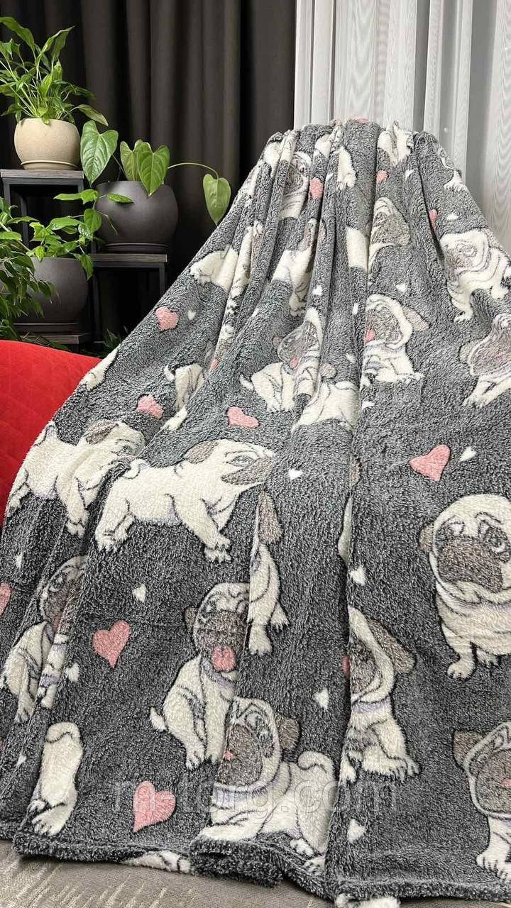 "мопси" плед двоспальний розмір 175/200 см мікрофібра