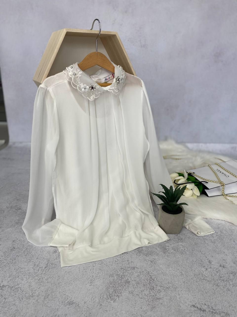 Шифонова біла блузка на дівчинку зі стразами 2806 Ledy Kas, Белый, Для девочек, Весна Осень, 152 см, фото 1