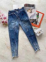 Джинсы рваные с завышенной талией для девочек Голубые 86375, Grace, Голубой, Для девочек, Весна Осень, 164