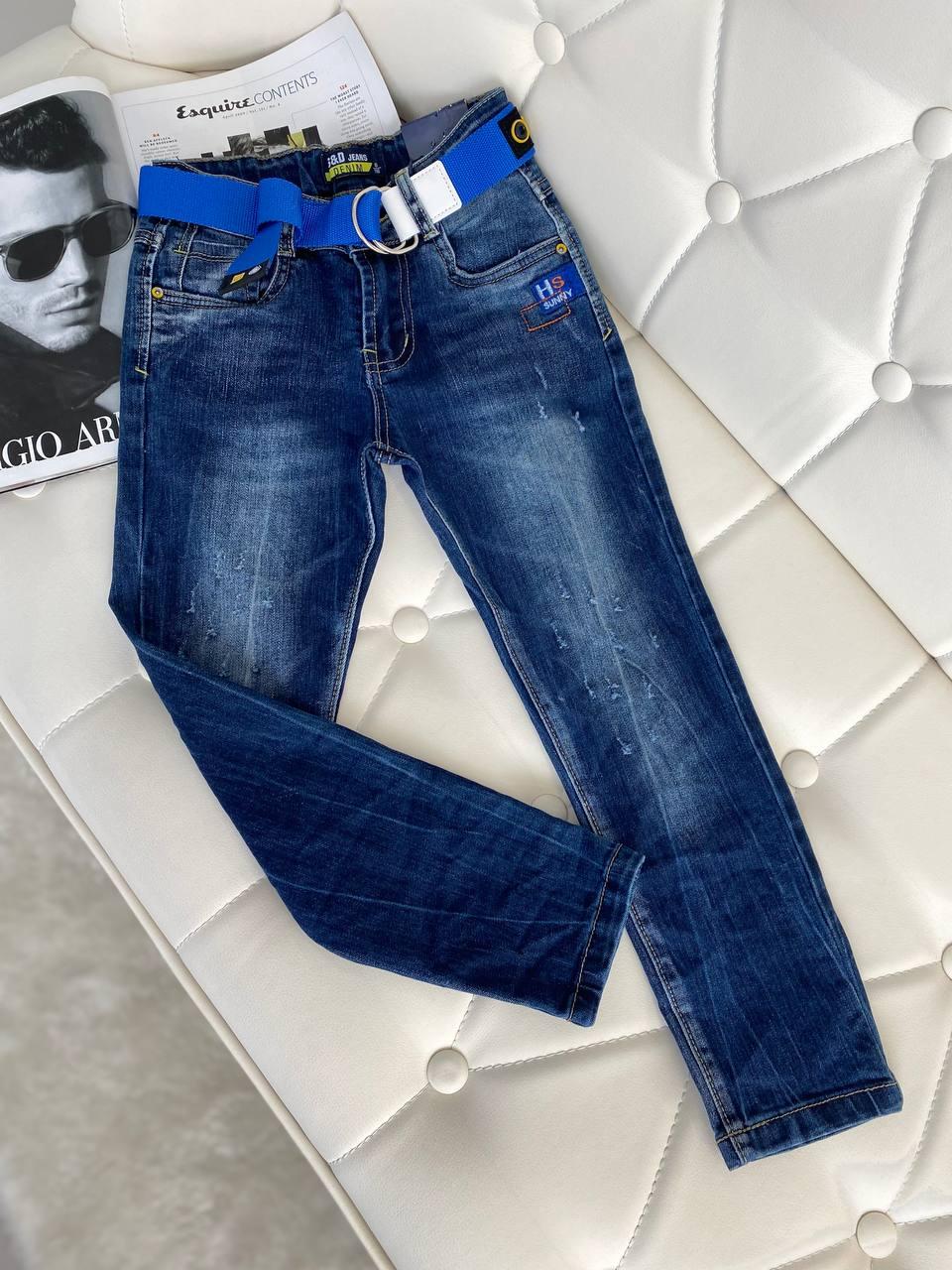Модні джинси для хлопчиків з ременем Темно-Сині DT-1088 S&D, Тёмно-Синий, Для мальчиков, Весна Осень, 104 см