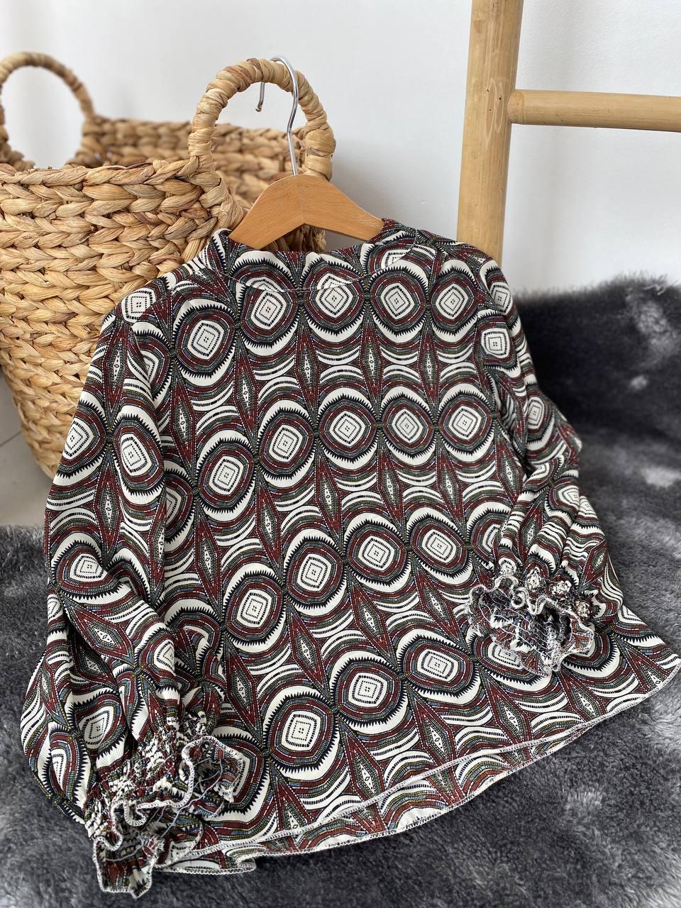 Нарядна блузка на дівчинку з візерунком Коричнева 83583 Marharpar, Коричневый, Девочка, Лето, 7/8 лет, фото 1