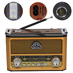 Радіоприймач з ліхтарем, USB, Bluetooth, ретро дизайн, GOLON RX BT087 / Портативне радіо на батарейках