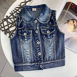 Джинсовий жилет на дівчинку з квітами Синя 1818, 23, Синій, Для дівчаток, Літо, 104