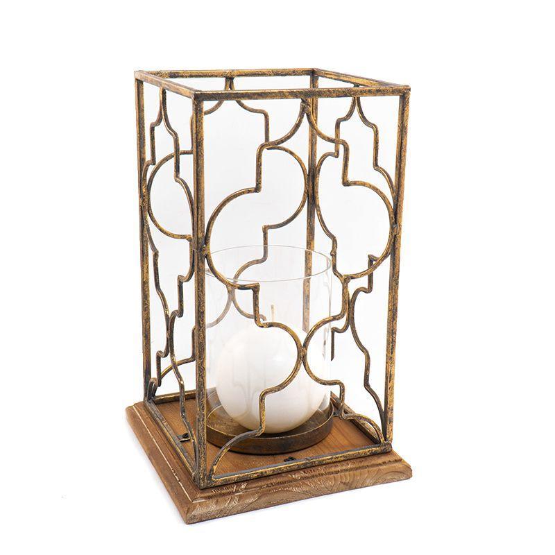 Свічник-ліхтар металевий на дерев'яній підставці, фото 1