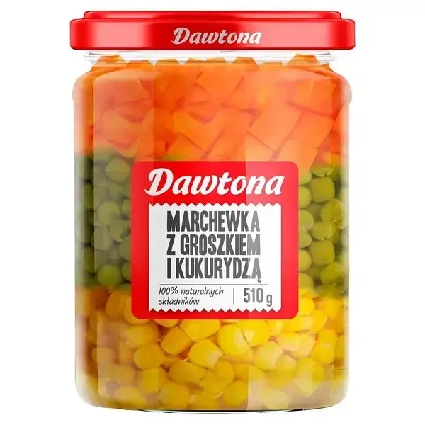 Мікс овочів (кукурудзики, горошок, морква) консервовані Dawtona 510г скло, Польща, салат мікс, суміш овочів
