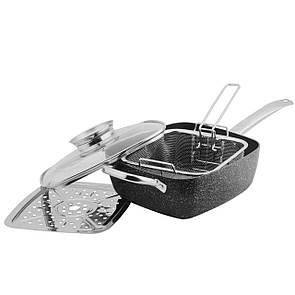 Сковорода фритюрница сотейник с пароваркой и крышкой 24см Benson, Сковорода с сеткой для фритюра в дом.