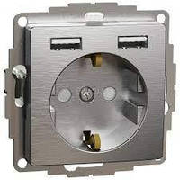 Розетка з заземленням + 2 USB тип А Матовий алюміній Sedna Elements Schneider Electric SDD170052