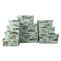 Набір подарункових коробок, 10 шт, бежеві з принтом, CLN-076