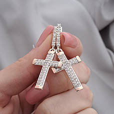 Срібні сережки із золотими вставками і фіанітами Хрестики, фото 3