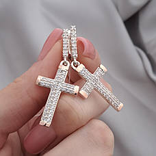 Срібні сережки із золотими вставками і фіанітами Хрестики, фото 2
