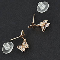 Сережки гвоздики пузети дві висячі метелики з кристалами золотисті розмір 14Х14 мм 925 S