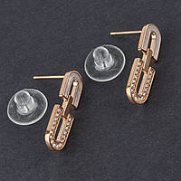 Сережки гвоздики пузети дві висячих елементи з кристалами золотисті з емаллю розмір 23Х10 мм 925 S