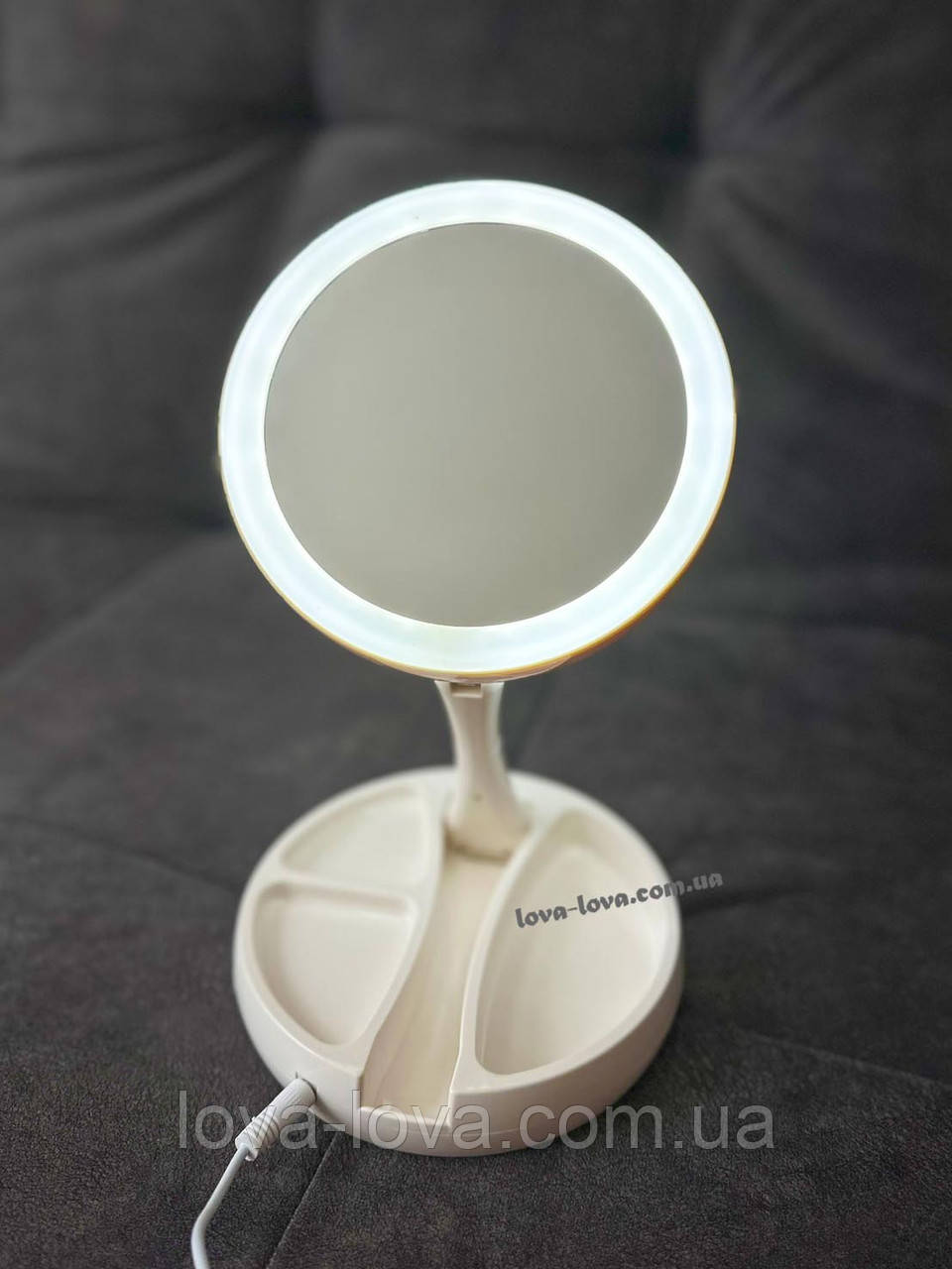 Круглое косметическое двухстороннее зеркало для макияжа с  LED подсветкой My Fold Away Mirror обычное и х10