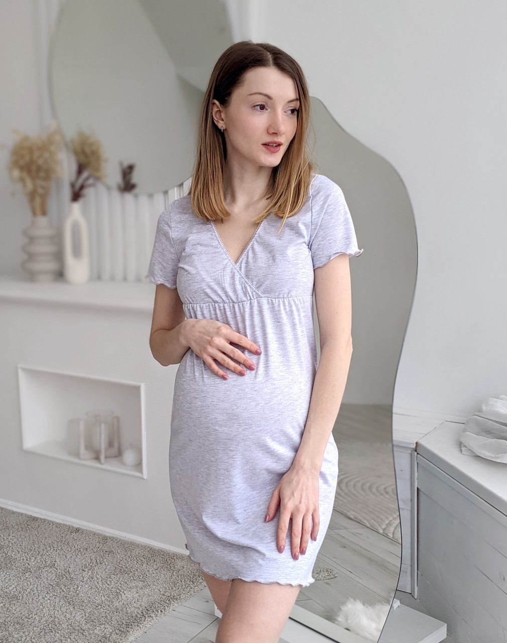 Сорочка для вагітних та годуючих грудьми матусь (сірий меланж)