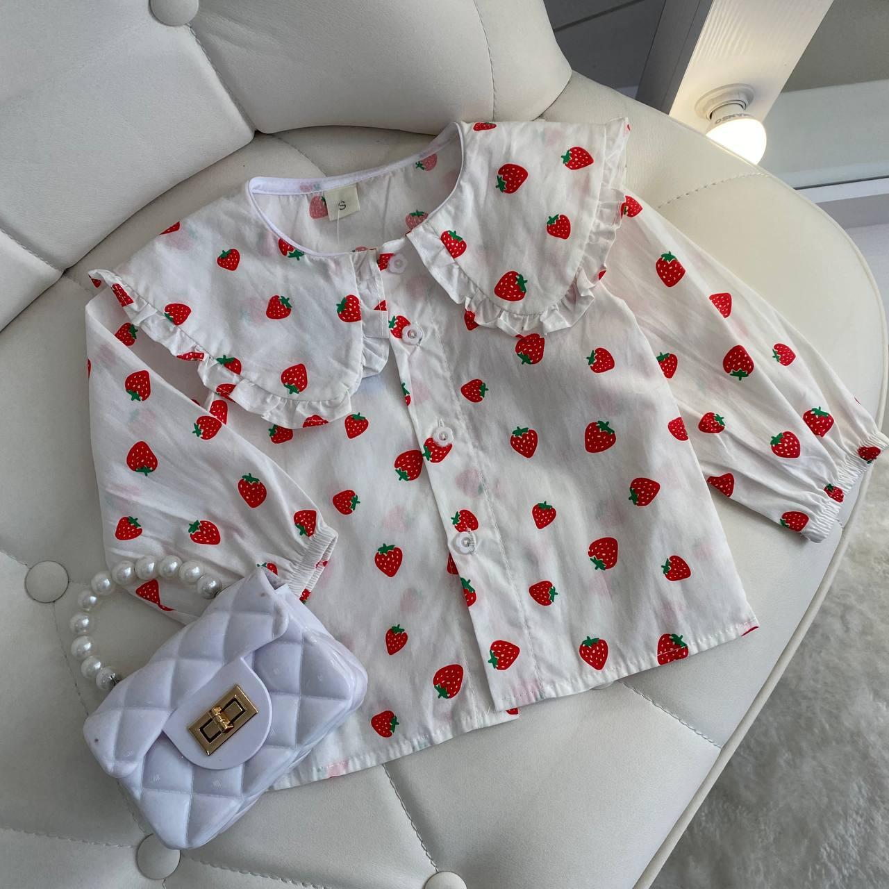 Ошатна блузка на дівчинку з полуничками Біла 24121, Білий, Для дівчаток, Весна Літо, 80, фото 1