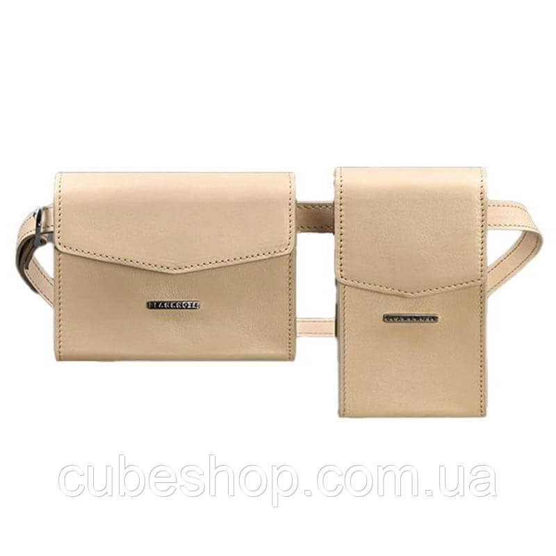 Набір жіночих шкіряних сумок MINI поясна/кроссбоди, бежевий