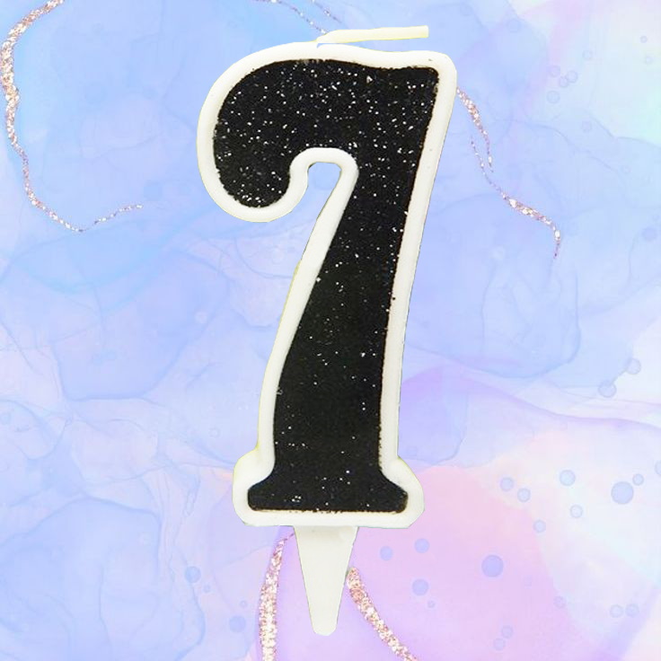 Свічка цифра 7 у торт | Чорний у білій окантовці