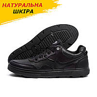 Осенние весенние мужские кожаные кроссовки Nike (Найк) черные из натуральной кожи весна осень *N-13 ч*