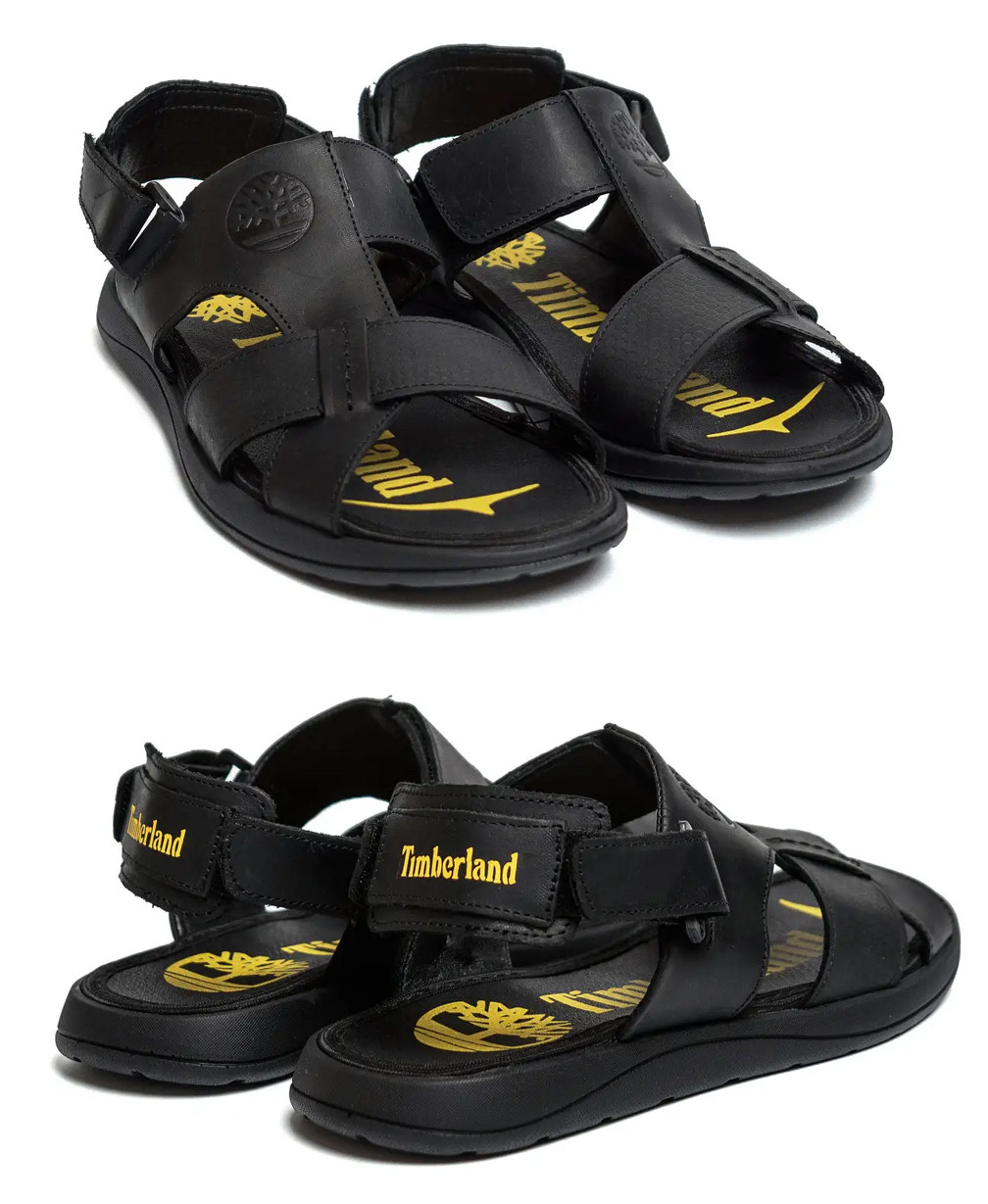 Чоловічі літні шкіряні сандалі Timb Black. Чоловічі шкіряні шльопанці, босоніжки чорні, Чоловіче взуття, фото 1