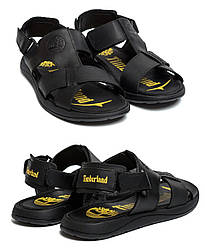 Чоловічі літні шкіряні сандалі Timb Black. Чоловічі шкіряні шльопанці, босоніжки чорні, Чоловіче взуття