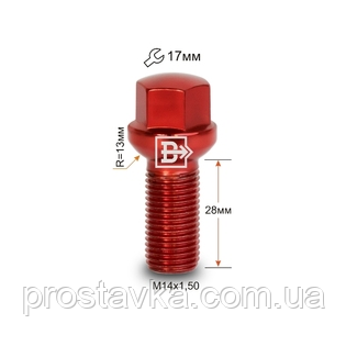 Болт S17D28F R-Cr M14X1,50X28 Червоний Хром Сфера з виступом ключ 17 мм