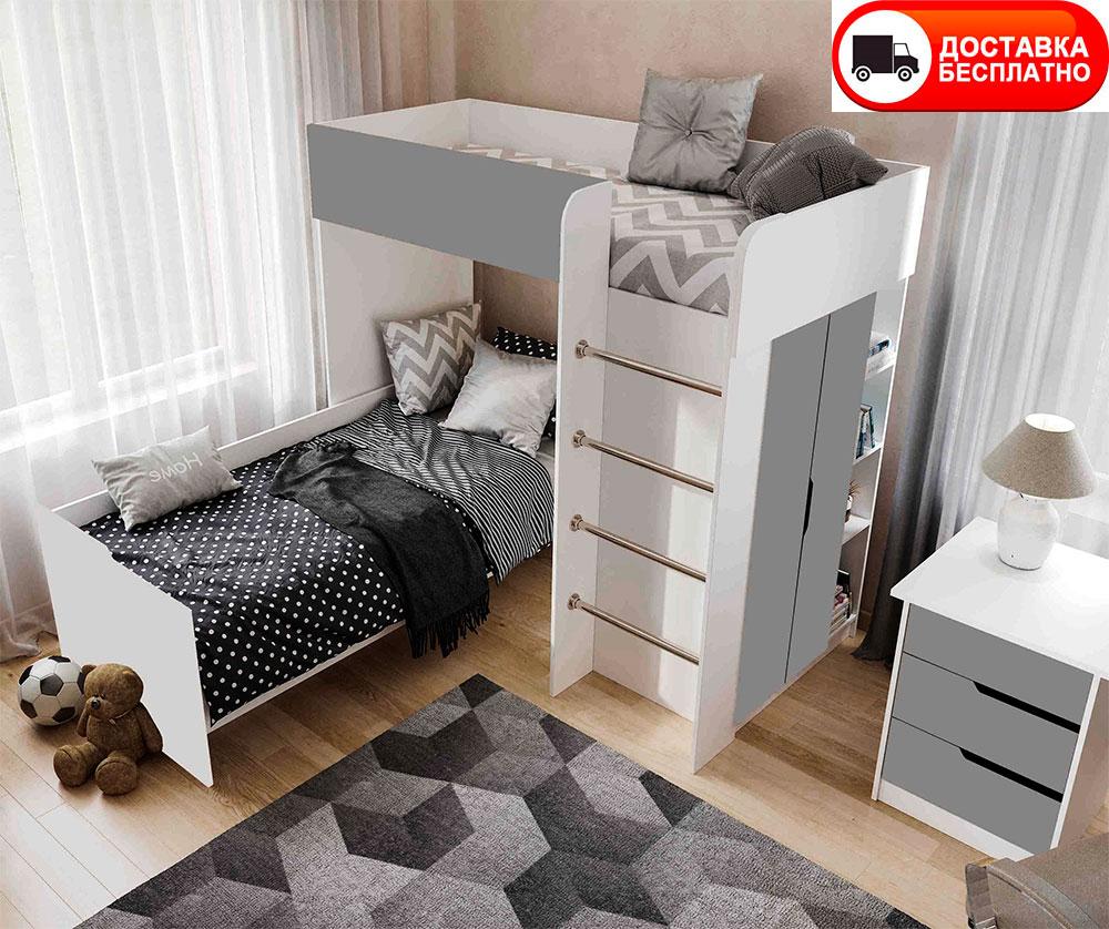 Дитяче ліжко-кімната горище Bed Room 3 корпус колір Білий/фасади колір Сірий, вибір кольору корпусу та фасадів