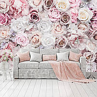 Флизелиновые фотообои красивые цветы 3D 416x290 см Искусственные пастельные розы в стиле Бохо
