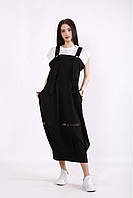 Комплект женский летний: черный сарафан льняной и белая футболка большого размера 54