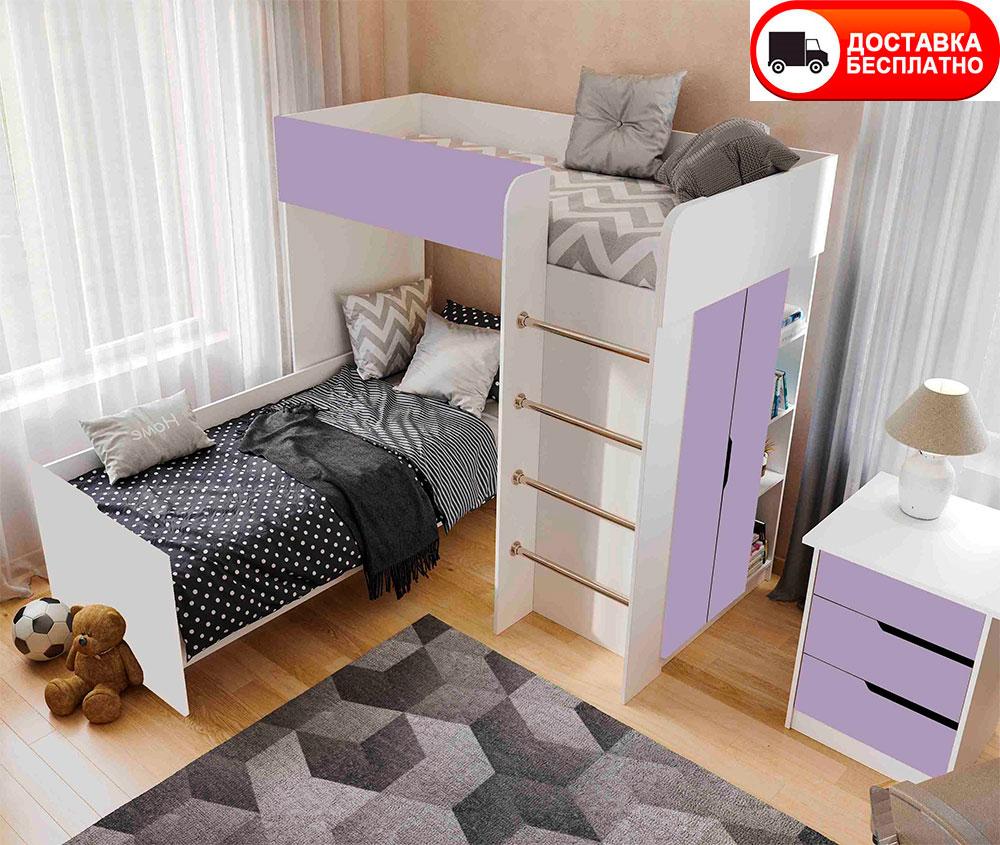 Дитяче ліжко-кімната горище Bed Room 3 корпус Білий/фасади Лаванда (бузок), вибір кольору корпусу та фасадів