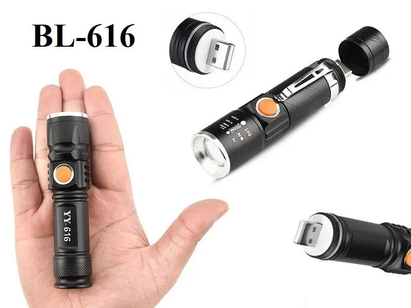 Ліхтарик-ручний "POLICE" BL616-T6+COB, вбудований акамулятор, USB роз'єм, zoom. Box