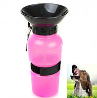 Поилка для собак Дорожная портативная прогулочная бутылка с чашей для воды Переносная поилка Розовая DLX