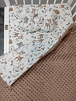 Комплект постельного белья для новорожденных Манюня Олененок в кроватку ( коляску) плед + подушка + простынь