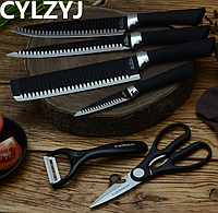 Качественный набор черных кухонных ножей с мраморным покрытием из 6 предметов для кухни ХЕ726, SL22