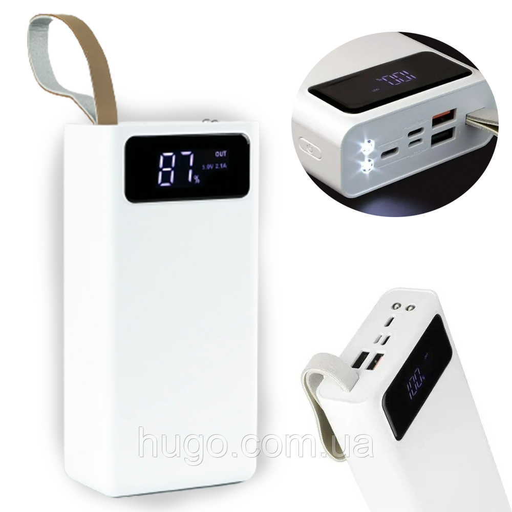 Power Bank на 30000 mAh, K-320, 4 роз'ємами Білий / Зовнішній акумулятор з ліхтариком / Універсальний повербанк, фото 1