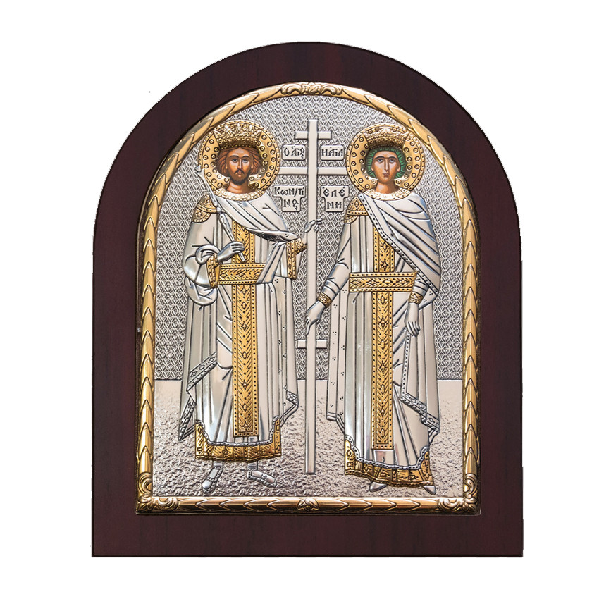 Ікона Св'яті Костянтин та Єлена 15х19,6см в срібному окладі з позолотою
