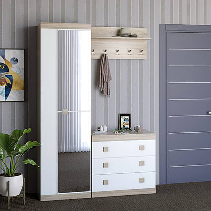 Передпокій Соната комплект 4 з дзеркалом ЕВЕРЕСТ Дуб сонома + Білий