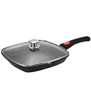 Сковорода з мармуровим покриттям, квадратна сковорода гриль зі знімною ручкою та кришкою 28см Benson