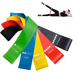 Набір гумок для фітнесу 5 шт + мішечок / Фітнес резинки для спорту / Набір еспандерів