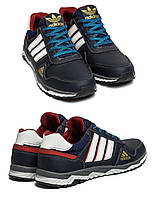 Мужские кожаные кроссовки Adidas (Адидас) Tech Flex Blue, спортивные мужские туфли синие, кеды повседневные