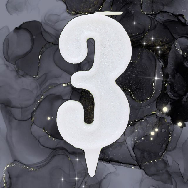 Свічка цифра 3 у торт | Білий блиск