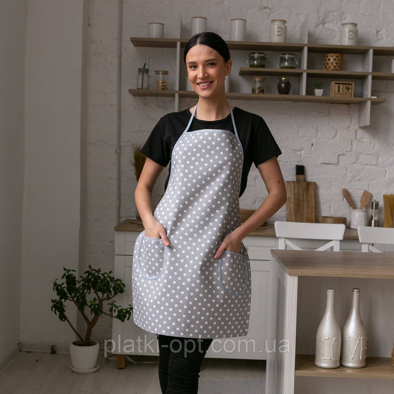 Фартух водовідштовхувальний "Горошок сірий" (75х55 см.)
