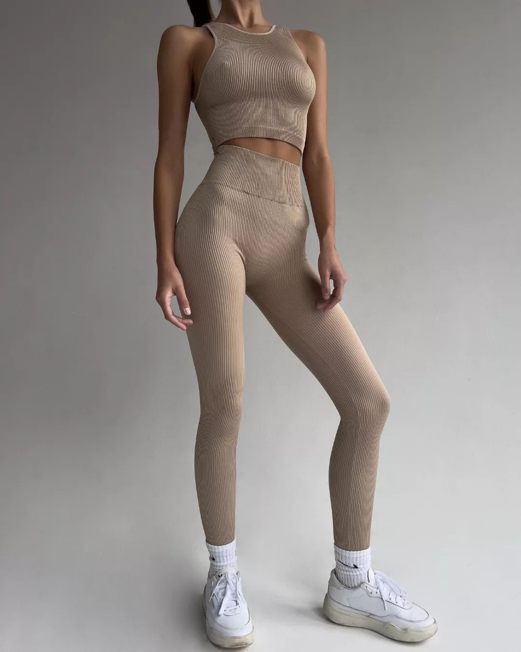 Лосини з ефектом пуш-ап рубчик L/XL, Бежевий з моделюючим швом ззаду